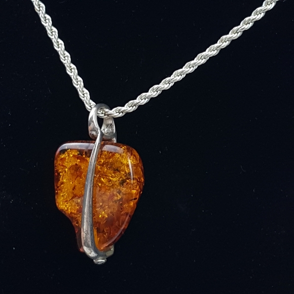 24" genuine 925 silver necklace w/Amber pendant - Picture 7 of 8
